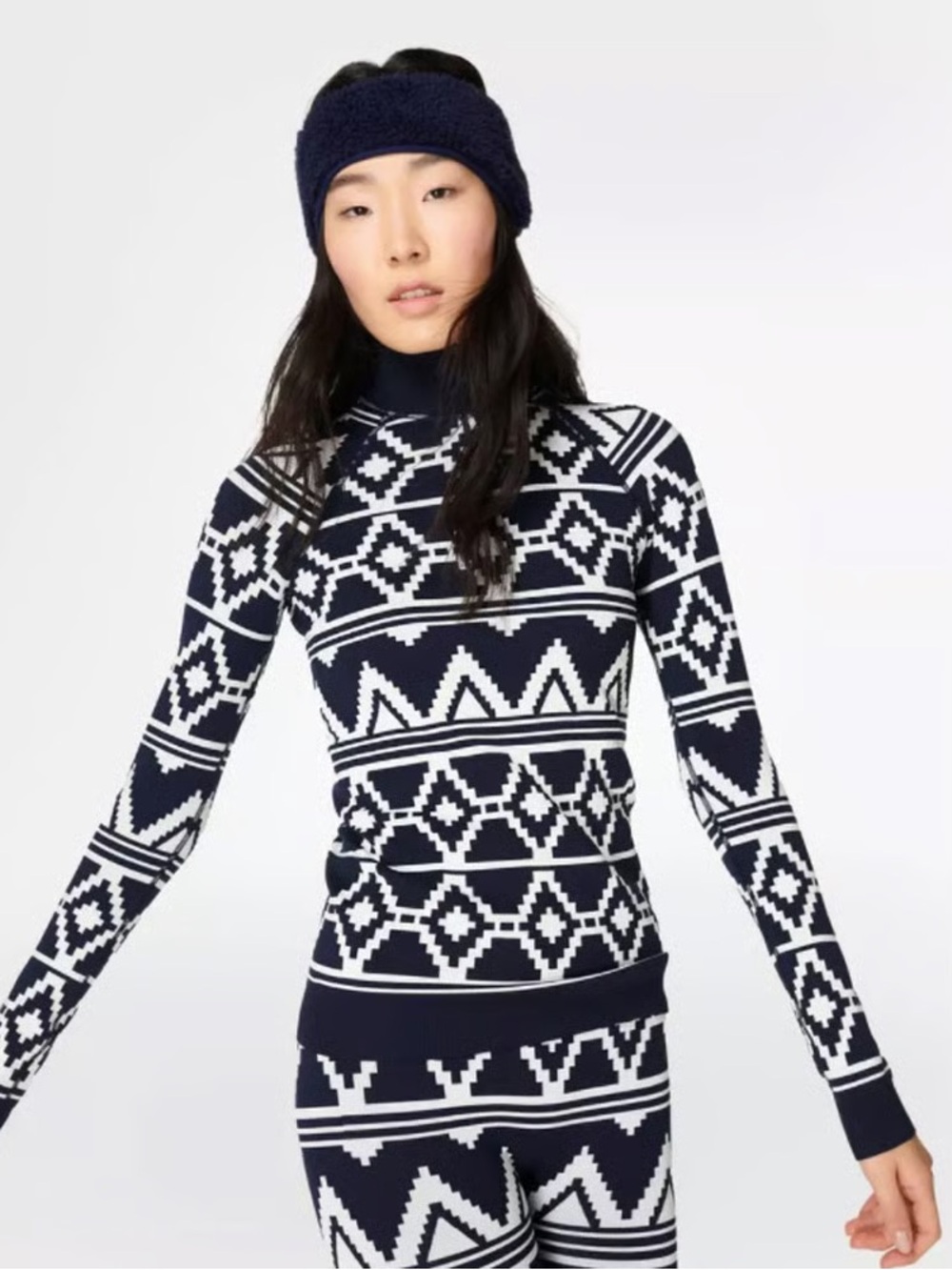 Sweaty Betty Base Layer Long Sleeve Top Navy Blue Size M Aztec Southwestern Ski